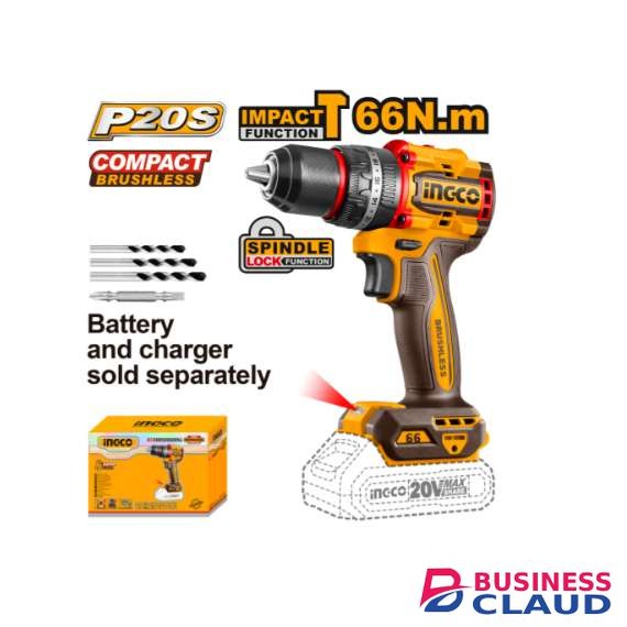 Ingco CIDLI206681 20V 66Nm LI-ION Compact Brushless Cordless Impact Drill