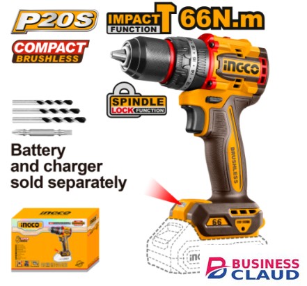 Ingco CIDLI206681 20V 66Nm LI-ION Compact Brushless Cordless Impact Drill
