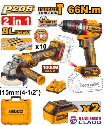 Ingco CKLI20273 20V LI-ION Cordless 2PCS Combo Kit