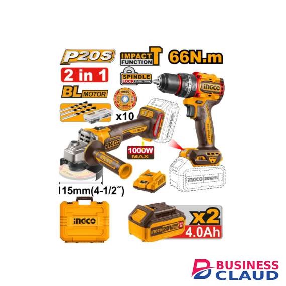 Ingco CKLI20273 20V LI-ION Cordless 2PCS Combo Kit