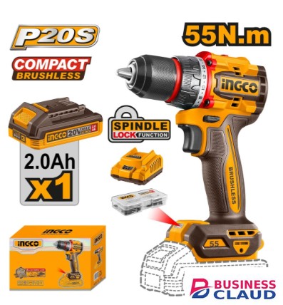 Ingco CDLI205582 55NM Compact Brushless Cordless DRILL