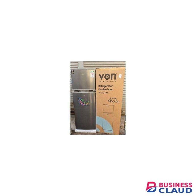 VON VRT-181DRAX Double Door Fridge – 181L Energy-Efficient Refrigerator (Inox Finish)