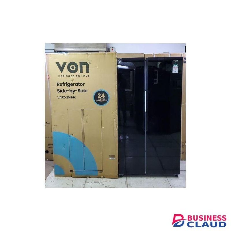 VON Side-by-Side Refrigerator – 429 Litres, No Frost, Black Mirror Finish