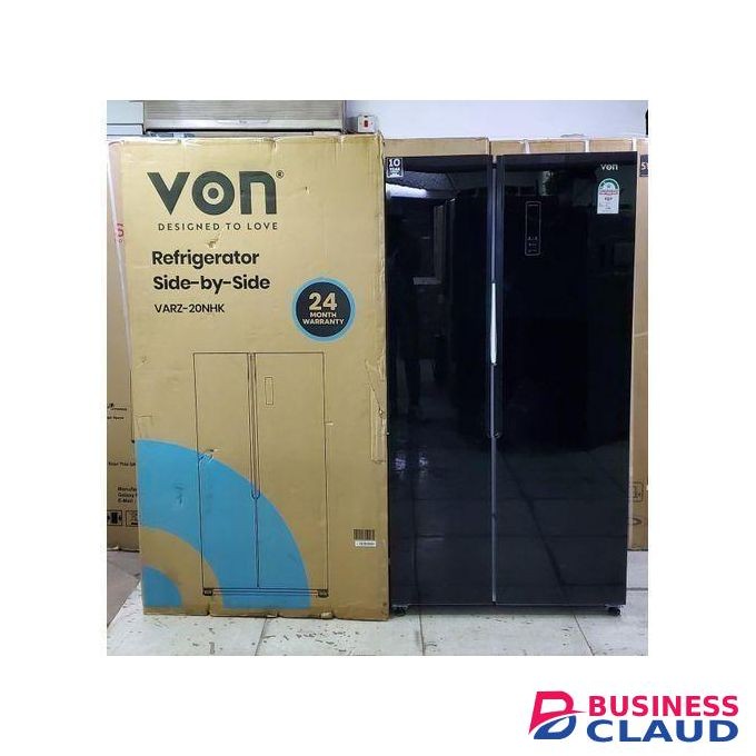 VON Side-by-Side Refrigerator – 429 Litres, No Frost, Black Mirror Finish