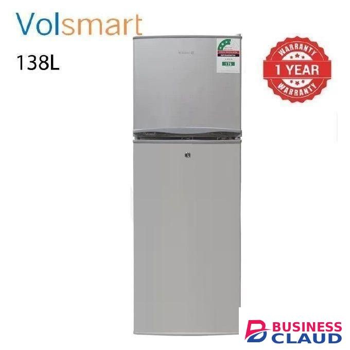 VOLSMART Double Door Refrigerator – 138 Litres, Energy Efficient, Lockable – Silver