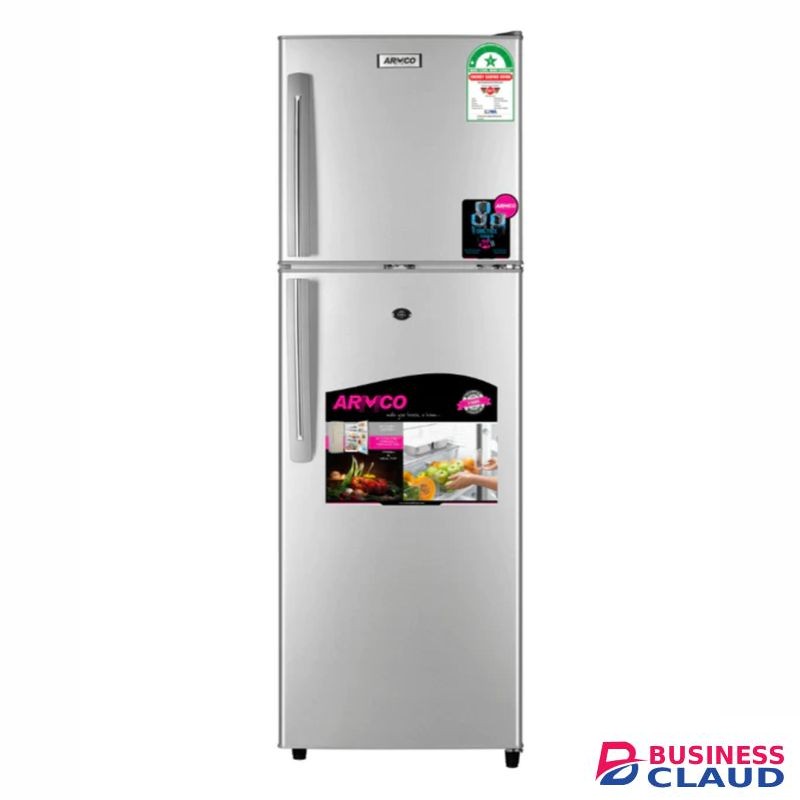 Armco 213L Double Door Refrigerator with Cool pack 2 Door Handles Interior Lamp 2 Strengthened Wire Shelves Crystal Vegetable Crisper Egg Tray Lock and Key 2yr Warranty Made in Turkey - Silver