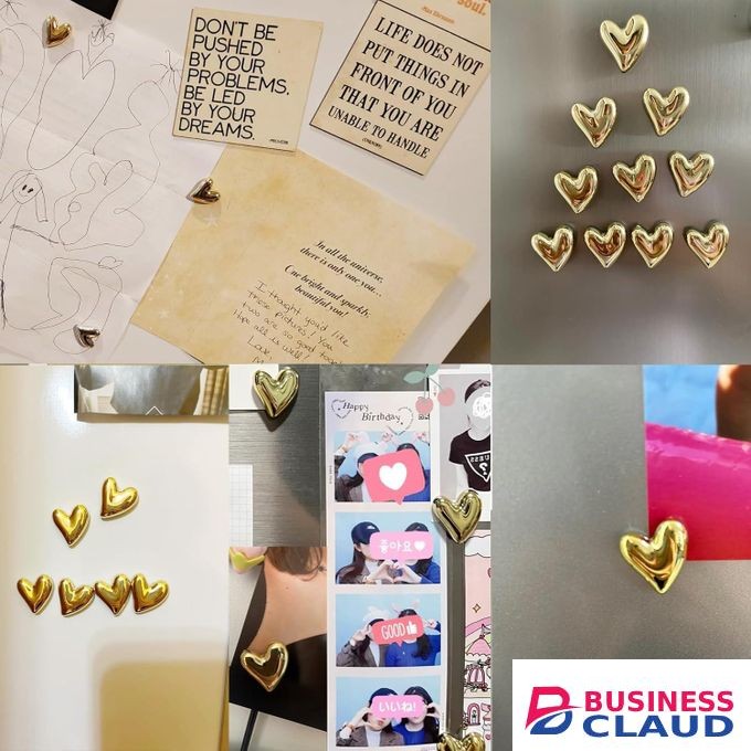 12 Pieces Gold Heart Fridge Stickers for Home Kitchen Office Whiteboard Decoration