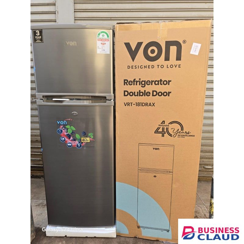 VON Double Door Refrigerator – 181 Litres Capacity (Model VRT-181DRAX)