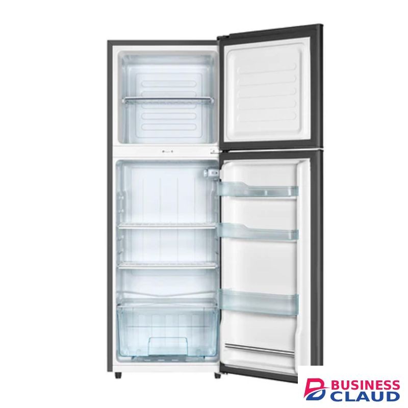 Armco 213L Double Door Refrigerator Door Top Mounted Freezer Direct Cool Handle with Coolpack Interior Lamp 2 Strengthened Wire Shelves Crystal Vegetable Crisper Egg Tray, Lock and Key - Dark Silver 3Yr Warranty