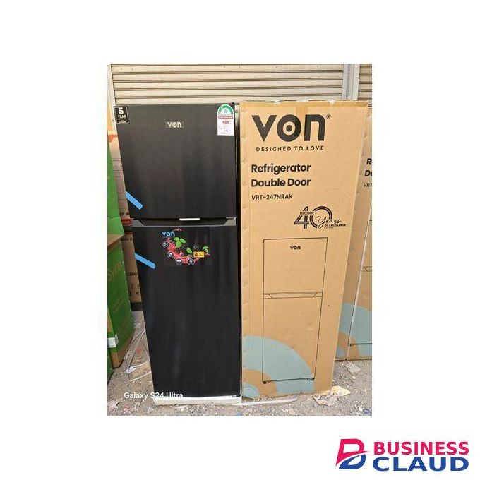 VON 247L No Frost Double Door Fridge + FREE Fridge Base
