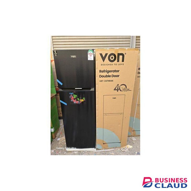 VON 247L No Frost Double Door Fridge + FREE Fridge Base