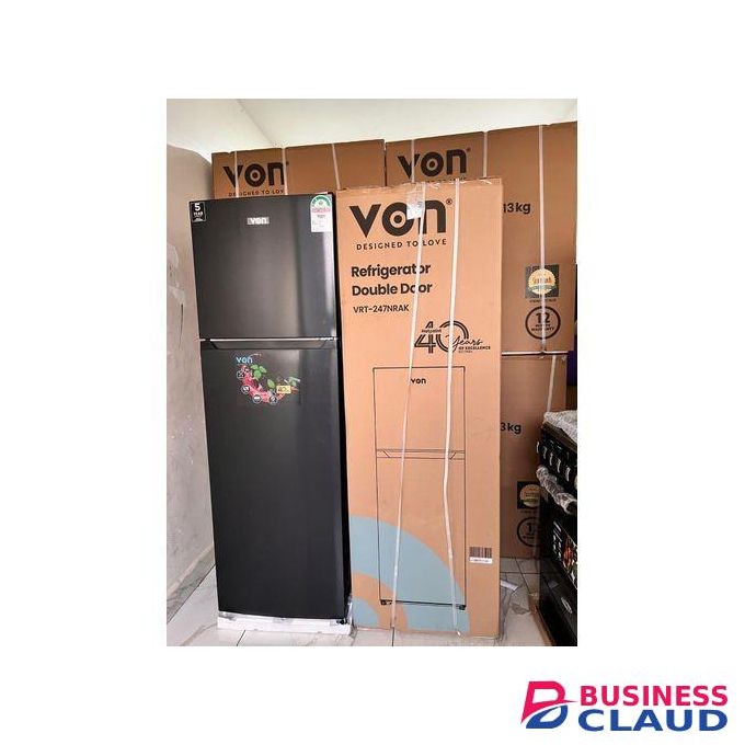 VON 247L No Frost Double Door Fridge, Top Mount Freezer With Free Fridge Guard