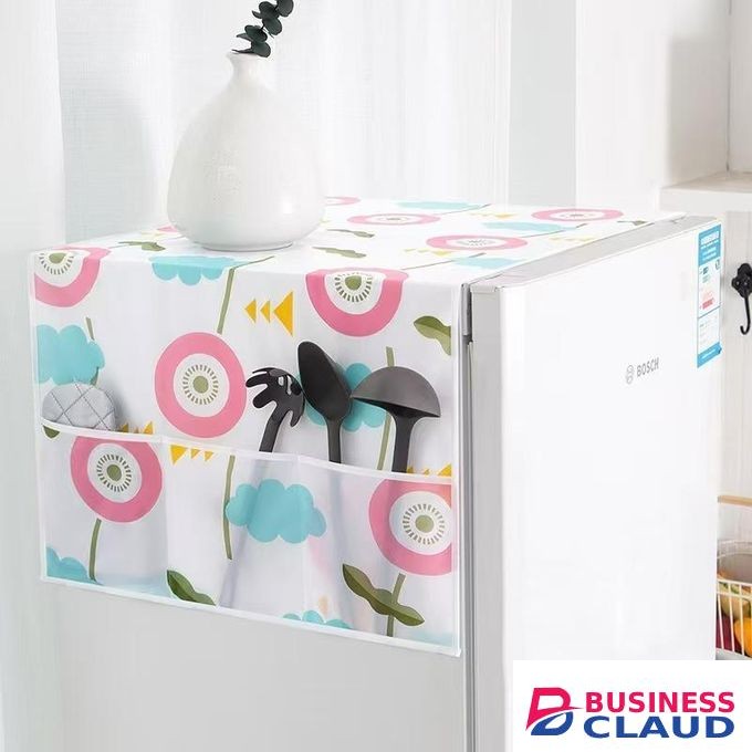 Fridge Dust Cover Transparent Printing Waterproof Refrigerator Dust-Proof Cover with Storage Pockets Bags Multi-Purpose Top Covers