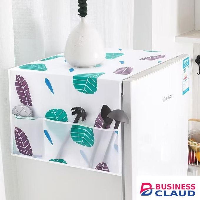 Fridge Dust Cover Transparent Printing Waterproof Refrigerator Dust-Proof Cover with Storage Pockets Bags Multi-Purpose Top Covers