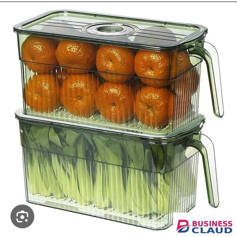 3L Acrylic Fridge Storage Container with Handle and Built-in Draining Board, Eco-Friendly 3 Litre Non-Toxic Refrigerator Storage Box with Removable Drain Tray