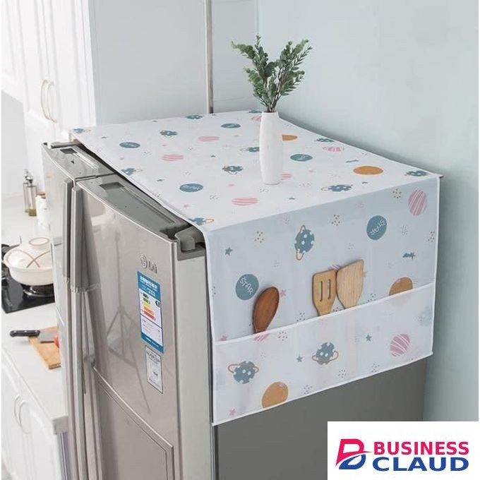 Fridge Dust Cover Transparent Printing Waterproof Refrigerator Dust-Proof Cover with Storage Pockets Bags Multi-Purpose Top Covers, Plastic