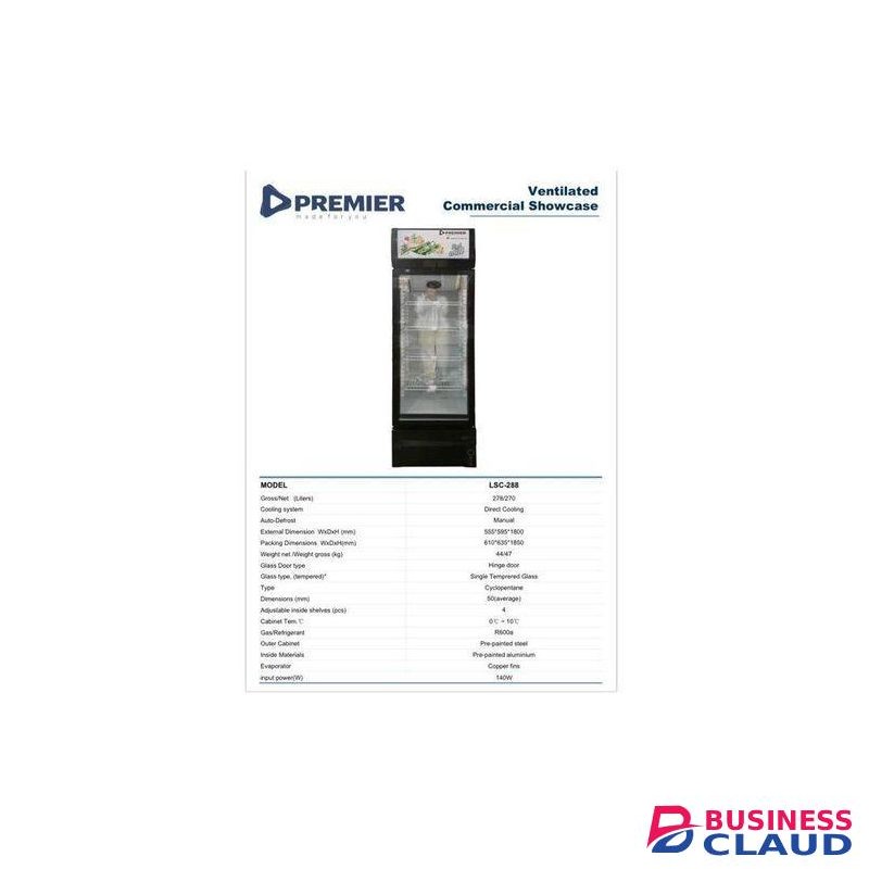 Premier 288L Show Case Chiller Quality Showcase Fridge