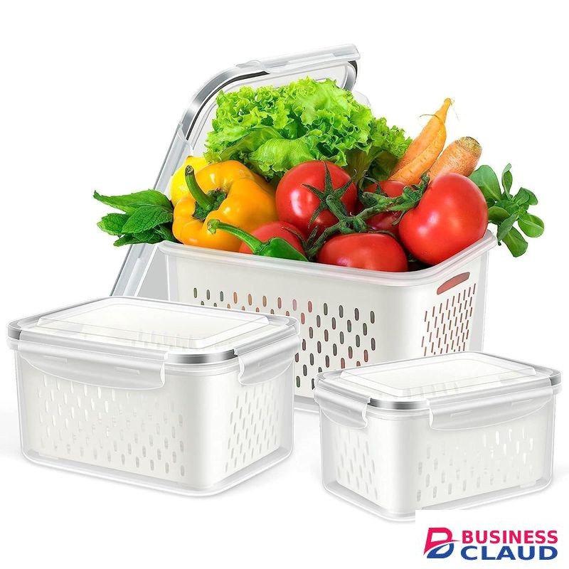 Fresh Food Storage Containers for Refrigerator, Multiple Plastic Product Savers, Vegetable Fruit Storage Containers with Drainage Baskets - 3 in 1 fridge containers