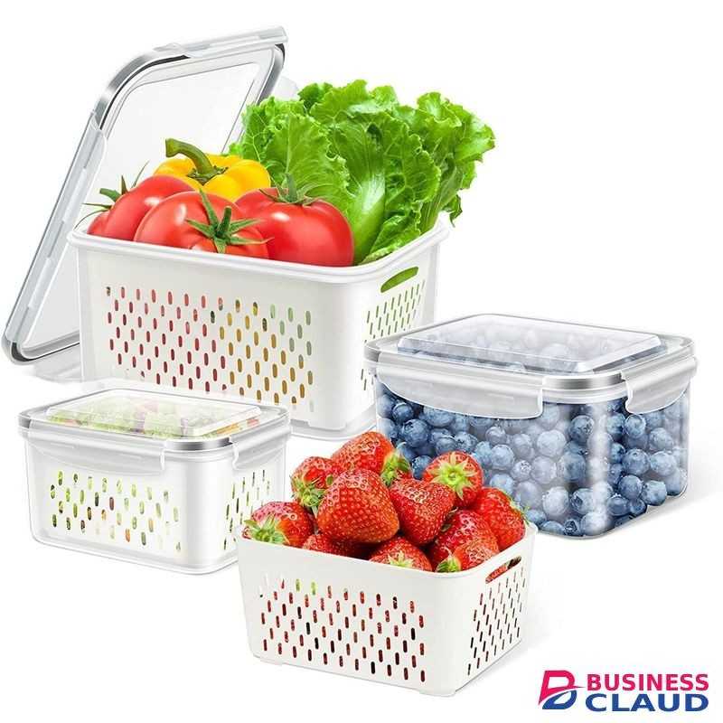 Fresh Food Storage Containers for Refrigerator, Multiple Plastic Product Savers, Vegetable Fruit Storage Containers with Drainage Baskets - 3 in 1 fridge containers