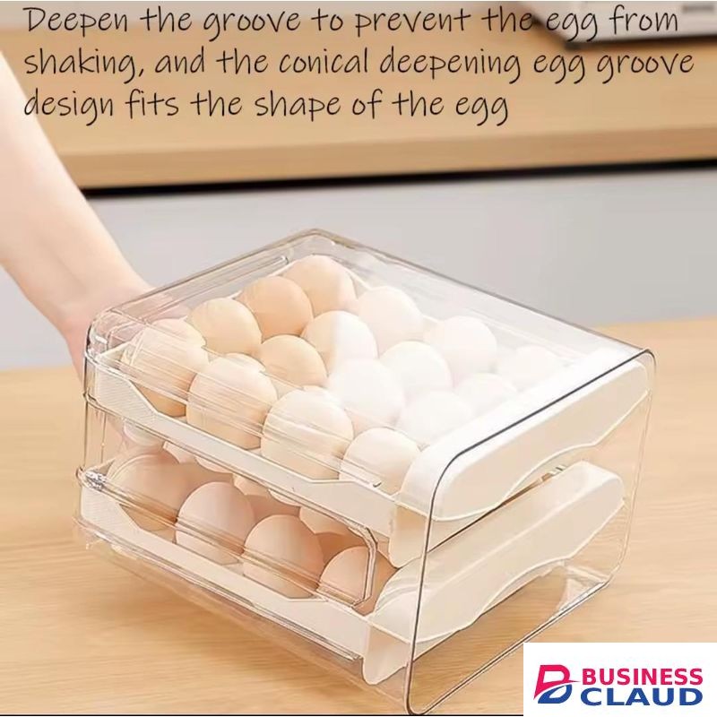 Double Layered Acrylic Egg Storage Tray for Refrigerator, 32-Egg Capacity, Transparent Durable Plastic Organizer for Kitchen, Home, and Fridge Egg Holder
