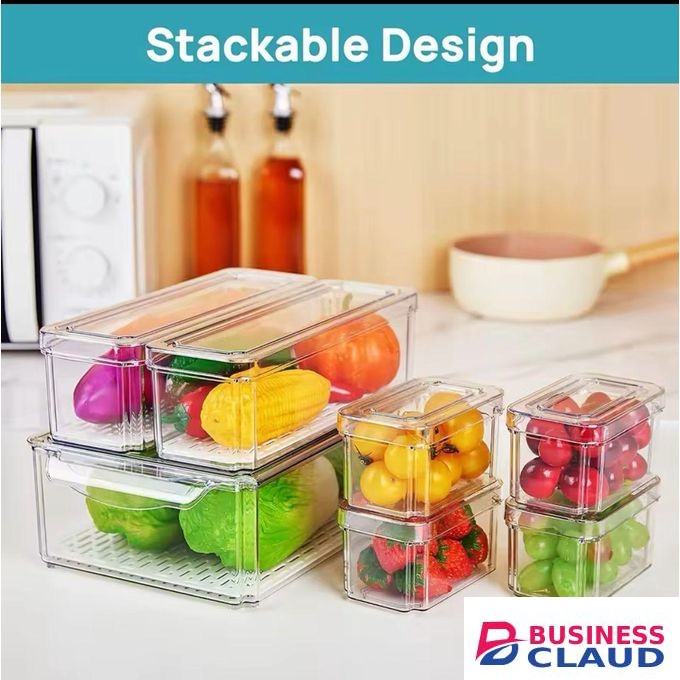 7-pcs BPA-Free Stackable Acrylic Fridge Organizer Bins with Lids – Clear Refrigerator Storage for Fruit, Vegetables, Food & Drinks