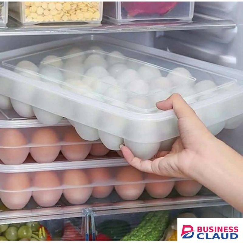 Egg tray,Stackable Refrigerator Egg Storage Box with Lid - Large Capacity Clear Egg Holder Container for Fridge & Pantry,Kitchen Egg Organizer,Egg Dispenser Bin.