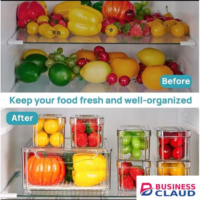 7 pcs BPA-Free Stackable Acrylic Fridge Organizer Bins with Lids for Clear Refrigerator Storage of Fruits, Vegetables, Drinks, and Food with Easy Access and Space-Saving Design