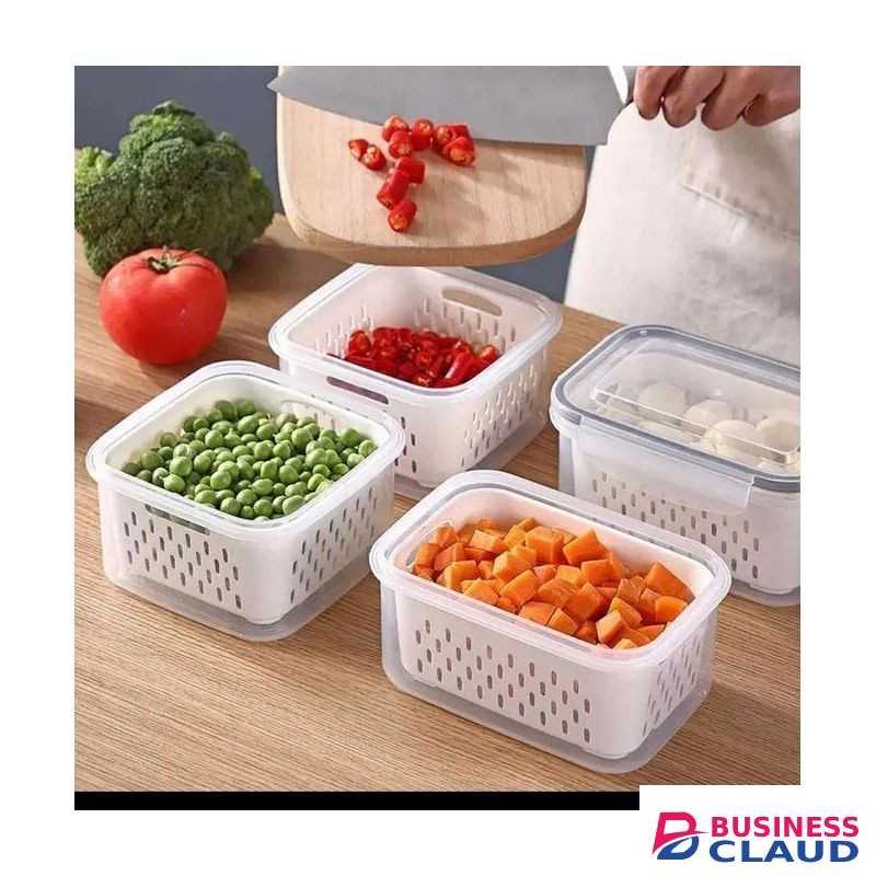 Fridge storage containers(3 in 1),Refrigerator Crisper Storage Containers with Drain Basket - Fresh Keeper Produce Bins,Vegetable Crisper Boxes,Stackable Food Storage with Colander.
