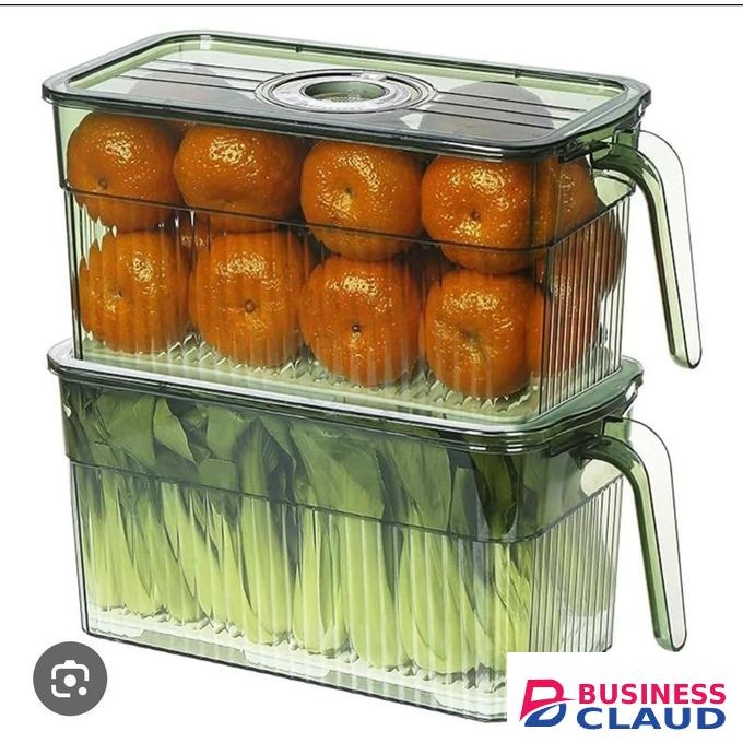 2 Pcs Large 3L Fridge Organizer Bins with Drainer & Handle - Clear Acrylic Produce Saver Containers for Refrigerator, Pantry & Kitchen - BPA-Free Food Storage for Fruits, Vegetables & Meats