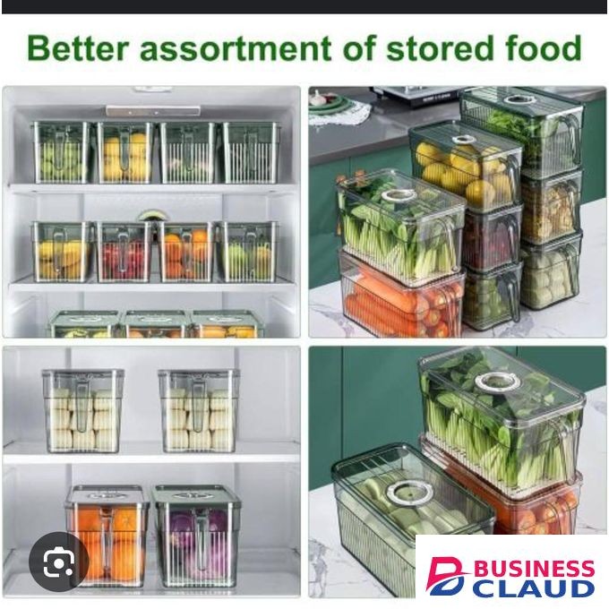 2 Pcs Large 3L Fridge Organizer Bins with Drainer & Handle - Clear Acrylic Produce Saver Containers for Refrigerator, Pantry & Kitchen - BPA-Free Food Storage for Fruits, Vegetables & Meats