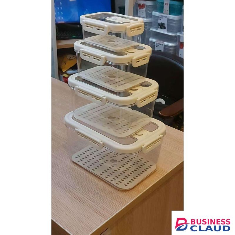 4 Pcs Big Capacity BPA-Free Stackable Acrylic Fridge Organizer Bins with Lids and Colanders/Drain Trays, Clear Refrigerator Produce Storage Containers Set