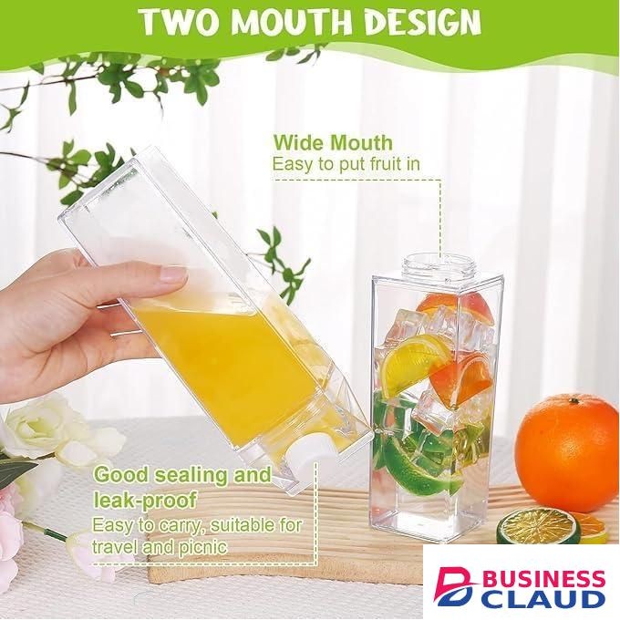 1L Clear Plastic Milk Bottle for Refrigerator Organization, Square No BPA Leakproof Acrylic Fridge Bottle with Tight Duo Lid, Portable Reusable Carton Shaped Juice Bottle