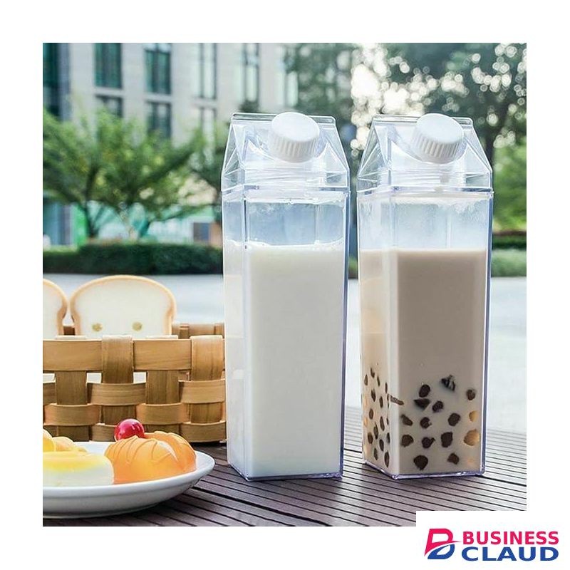 1L Clear Plastic Milk Bottle for Refrigerator Organization, Square No BPA Leakproof Acrylic Fridge Bottle with Tight Duo Lid, Portable Reusable Carton Shaped Juice Bottle