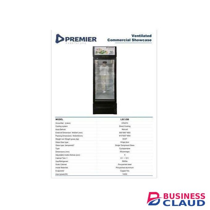 Premier 288L Show Case Chiller Quality Showcase Fridge PLUS FREE GIFT