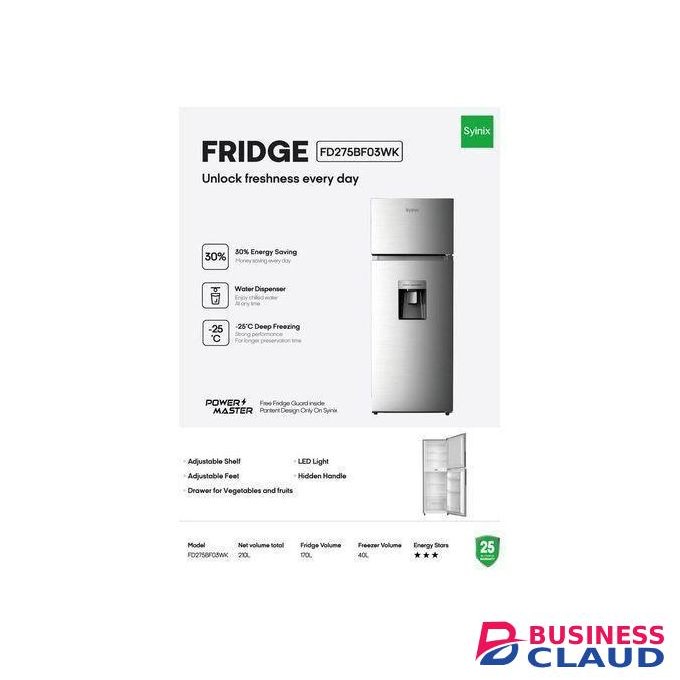 Synix 210L Top Mount Freezer Fridge with Water Dispenser, 2 Years Warranty