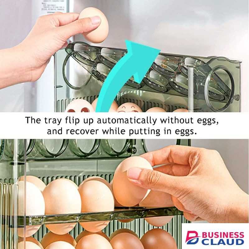 30 Eggs Tray Bins Egg Holder For Refrigerator, 3-Layer Flip Fridge Door Egg Storage, Large Tray Container Kitchen Space Saver Organizer Shelf Storage Box