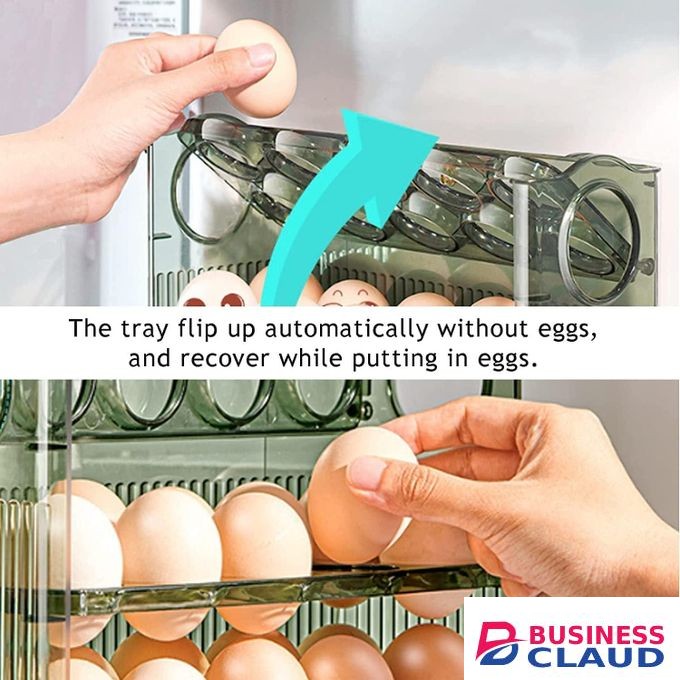 30 Eggs Tray Bins Egg Holder For Refrigerator, 3-Layer Flip Fridge Door Egg Storage, Large Tray Container Kitchen Space Saver Organizer Shelf Storage Box