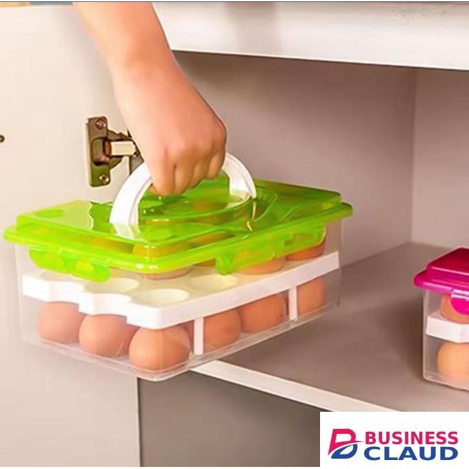 32-Egg Plastic Storage Tray Durable Refrigerator Organizer for Kitchen Countertop and Fridge, Stackable Egg Holder Keeps Eggs Safe and Easily Accessible