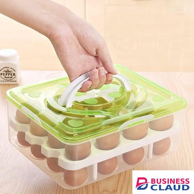 two layer egg tray,Portable Egg Storage Container with Handle - Stackable Refrigerator Egg Holder & Dispenser - Clear Plastic Egg Tray for Kitchen Fridge Organization