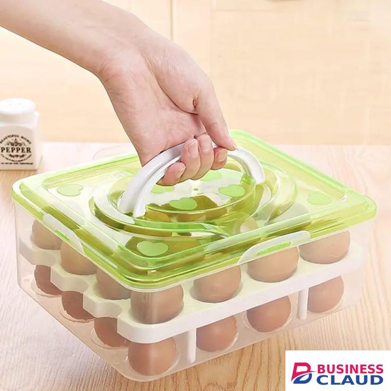 two layer egg tray,Portable Egg Storage Container with Handle - Stackable Refrigerator Egg Holder & Dispenser - Clear Plastic Egg Tray for Kitchen Fridge Organization