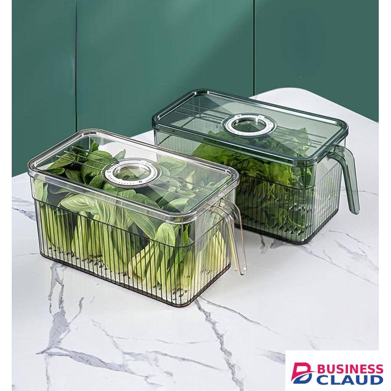 2 Pack Plastic Food Storage Produce Containers For Fridge, Stackable Lettuce Keeper For Refrigerator With Removable Drain Tray Keep Fresh For Vegetables/Fruit/Berry/Salad