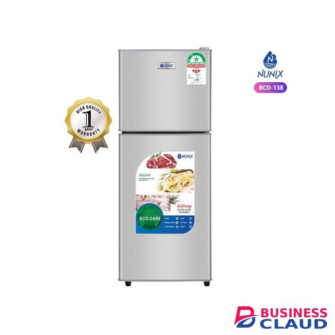 Nunix 138L Large Capacity Double Door Fridge-Silver