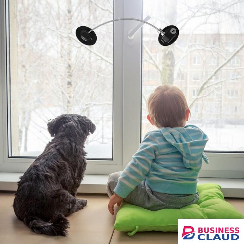 1Pc Child Safety Lock for Cabinet Fridge Door with Key Stainless Steel Cable Protection Kids Baby Home Window Locking Strong Fix Toddler Prevent Children Falling Protector Cupboard Refrigerator Home Security