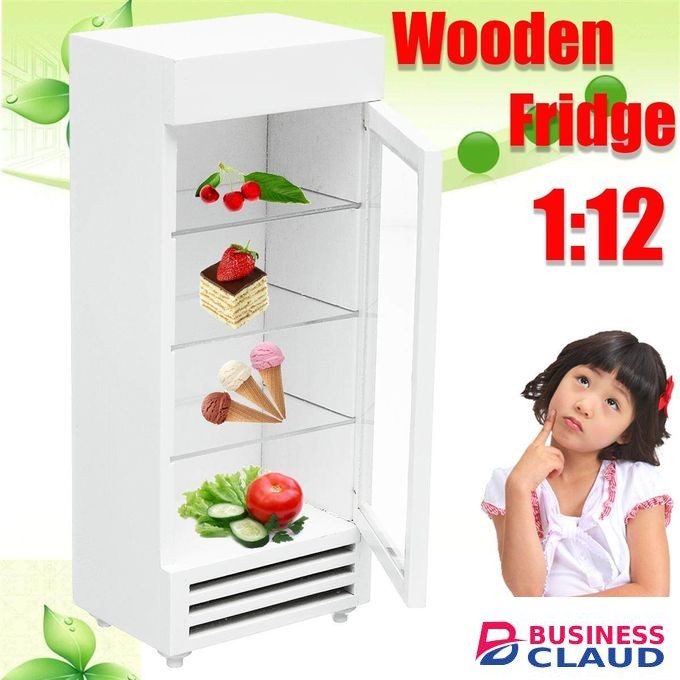 1:12 Miniature Display White Wooden Fridge Dollhouse Accessories Appliance Gift