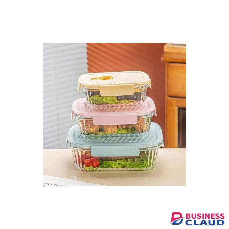 3pcs Borosilicate Glass ribbed Food Storage Containers with Lids - Airtight Leak Proof Food Container Snap & Lock Shut Lids and Silicone Seal Fridge Organizer Stackable Refrigerator Organizer, Glass Food Storage Containers with Leakproof Lids Set of 3