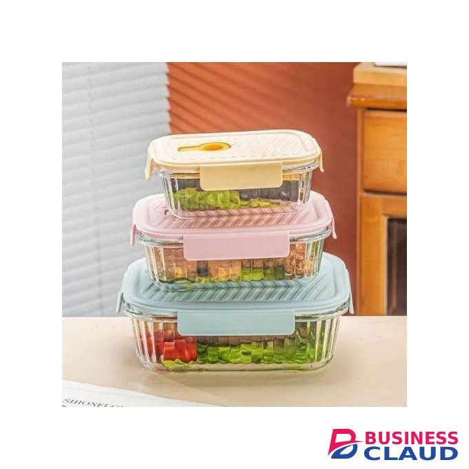 3pcs Borosilicate Glass ribbed Food Storage Containers with Lids - Airtight Leak Proof Food Container Snap & Lock Shut Lids and Silicone Seal Fridge Organizer Stackable Refrigerator Organizer, Glass Food Storage Containers with Leakproof Lids Set of 3