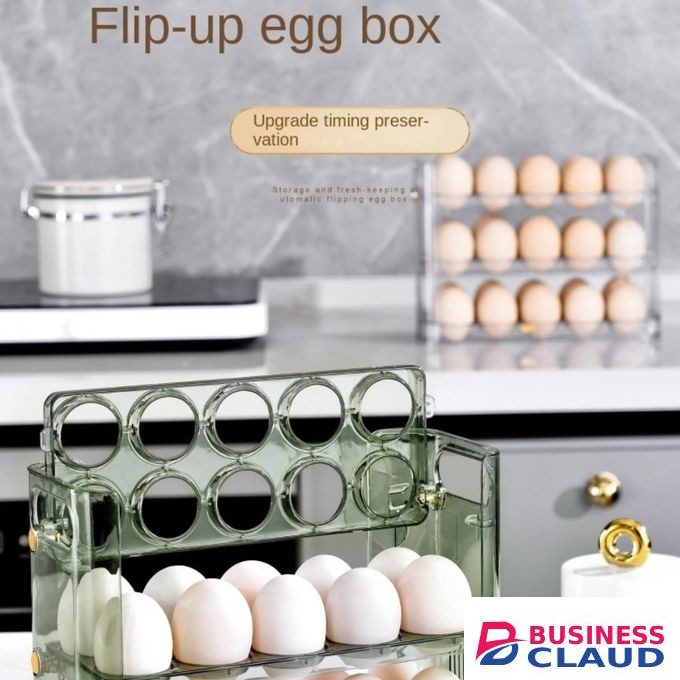 Autoflip Fridge Egg Storage Plastic Box, Large Capacity Egg Holder for Refrigerator, Space-Saving 30-Egg Rack, Durable Kitchen Organizer for Fresh Egg Storage