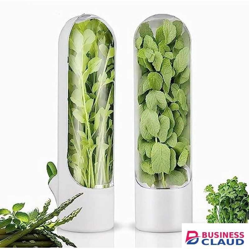 2 Pcs Herb Saver, Herbs Keeper for Refrigerator, Cilantro Storage Containers, Fridge Organizers and Storage, Herb Saver Pod Keep Fresh & Green Vegetables, Mint, Parsley, Asparagus