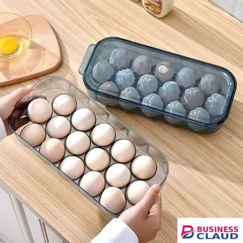Egg Storage Box Egg Holder for Refrigerator Transparent Single Layer Stackable Egg Container with Lid for 16 Eggs Plastic Fridge Organizer Safe Storage Space Saving Kitchen Accessory