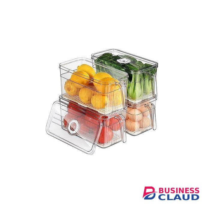 3 l Fridge Organizer with Freshness Timer Lid, Stackable Refrigerator Organizer Bins with Front Handle and Drain Tray, BPA-FREE Clear Plastic Food Storage Bins for Kitchen, Pantry, Cabinet